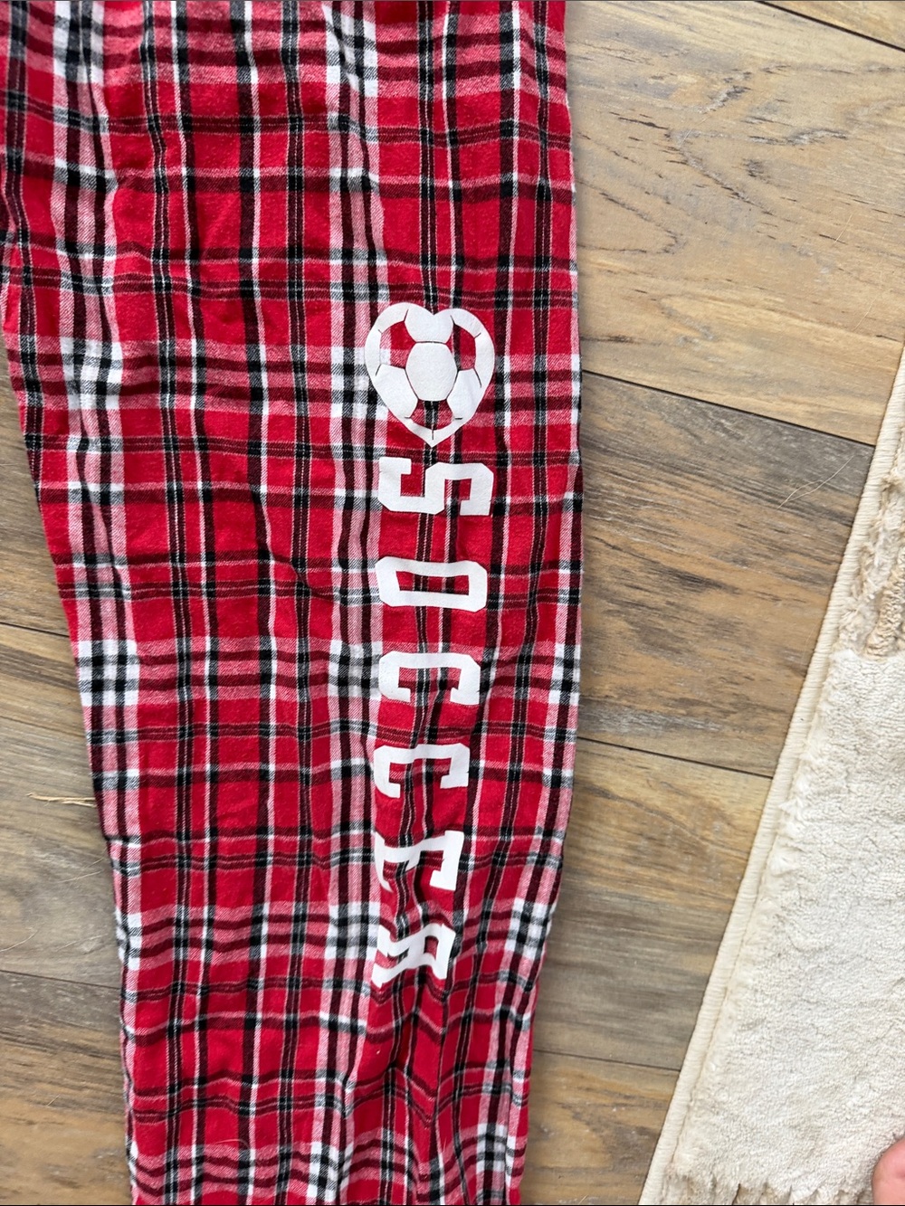 Kids Red Plaid Pajama Pants with Soccer Graphic - Picture 2 of 4